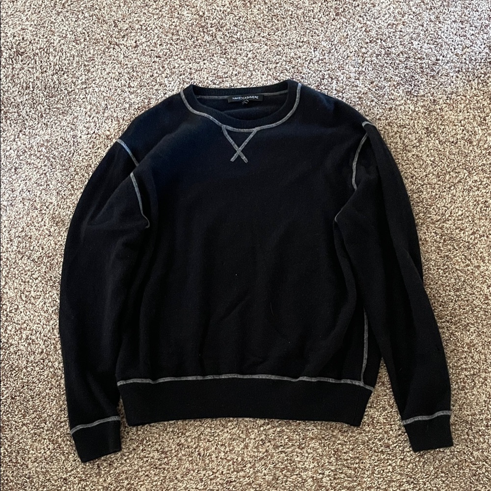 Naked Cashmere 100% Cashmere Black Crewneck Sweater (Men’s L) – Gray Trim